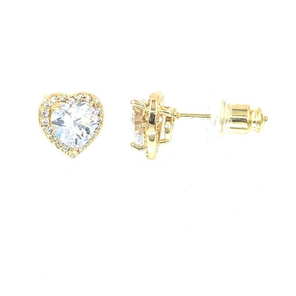Small Gold Heart Stud Earrings with Cubic Zirconia Stones, great for a gift - Picture 3 of 3